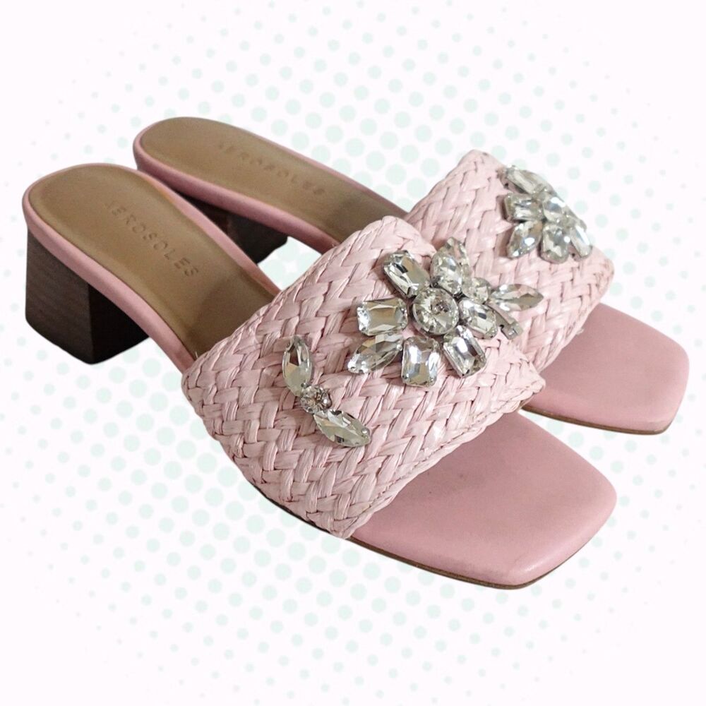Aerosoles Pastel Pink Raffia Rhinestone Arch Support Sandals Size US 6